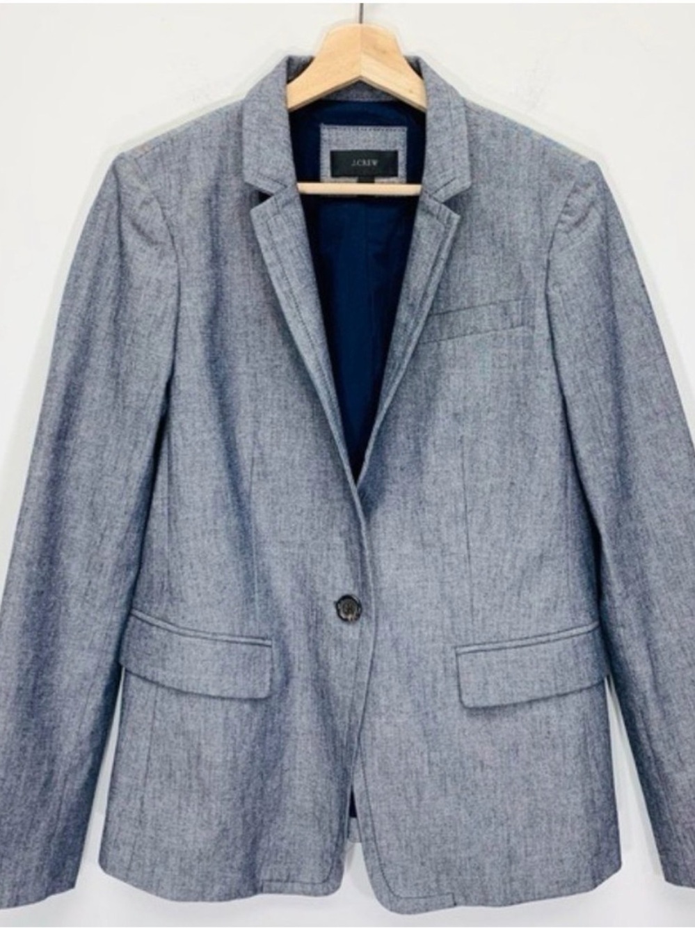 J CREW Blue Chambray Regent Blazer Jacket Cotton Womens Size 12 EUC